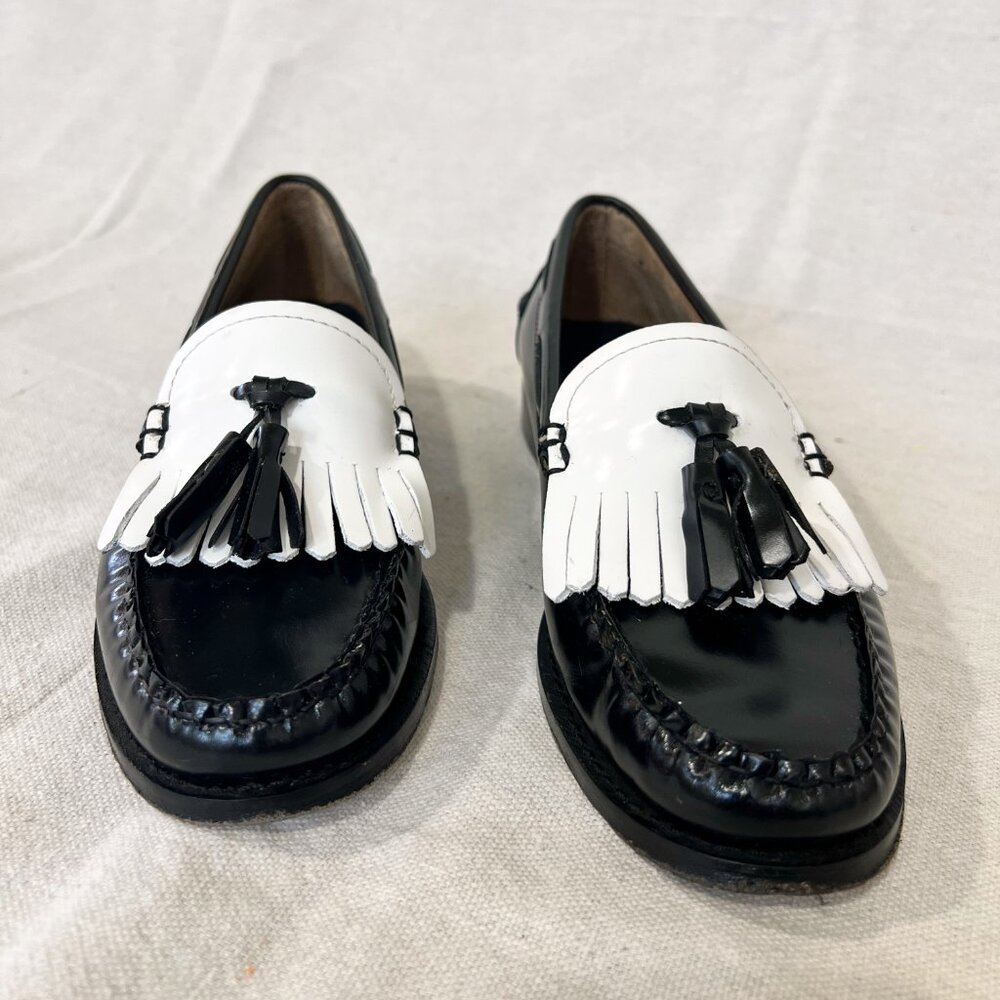 Weejuns Esther Kiltie Leather Tassel Loafers Black & White Size 6 - Picture 7 of 15